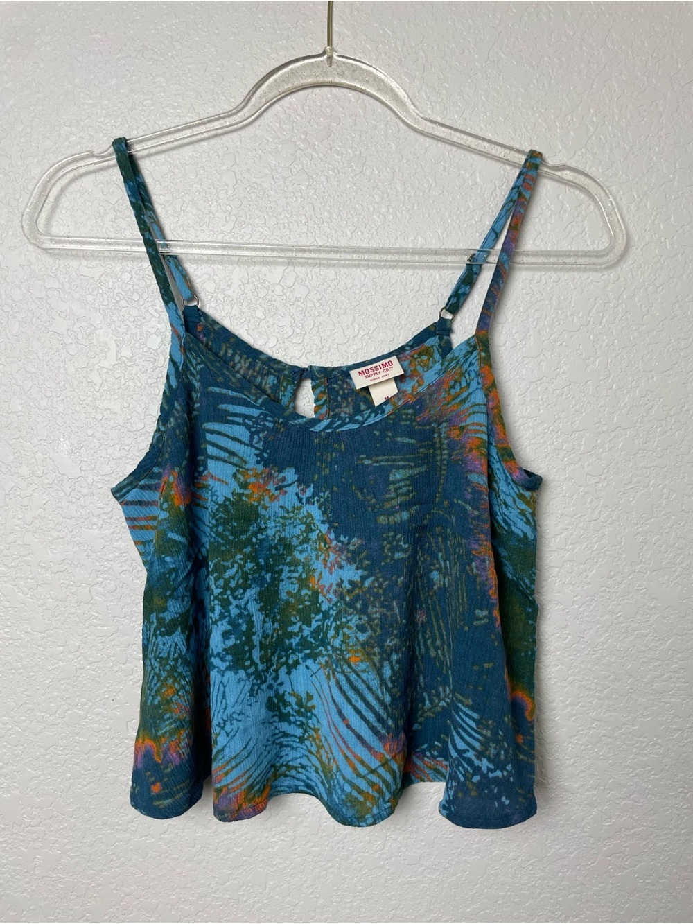 Mossimo Supply Co. Teal & Blue Printed Spaghetti Strap Cropped Tank Size M